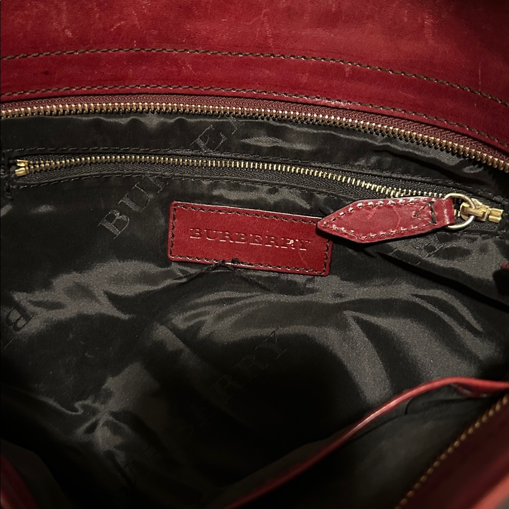 Burberry Deep Red Leather Shoulder Bag - Picture 7 of 16